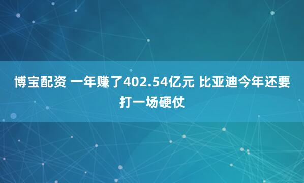 博宝配资 一年赚了402.54亿元 比亚迪今年还要打一场硬仗