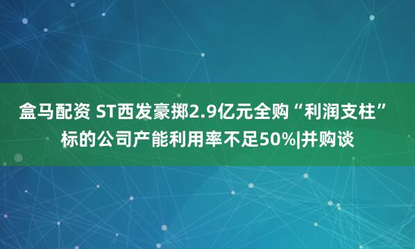 盒马配资 ST西发豪掷2.9亿元全购“利润支柱” 标的公司产能利用率不足50%|并购谈